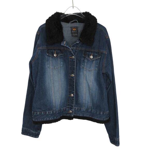 1990s Vintage Route 66 Vintage Denim Jean Jacket with Fur Collar XL Mobwife - Picture 2 of 6